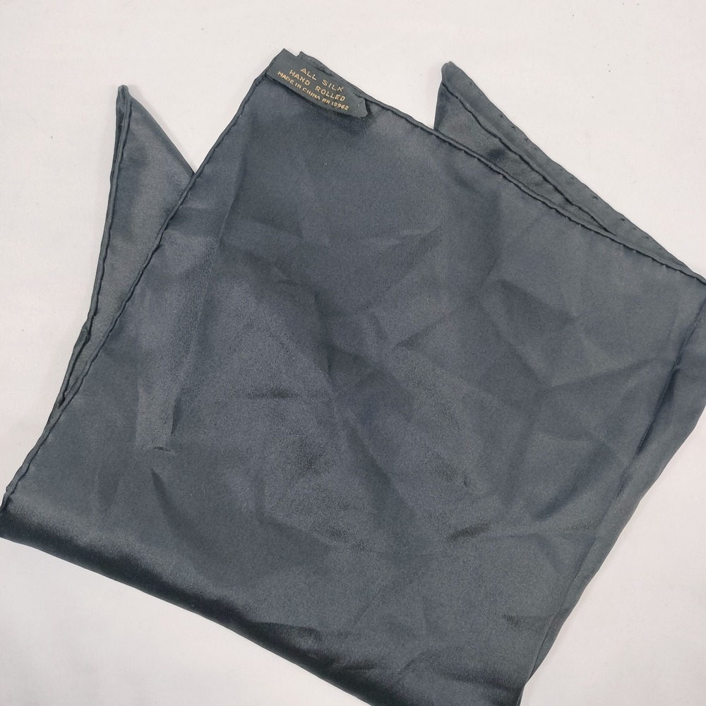 Vintage Silk Pocket Square/Scarf; Black Hand Rolled Silk 17"